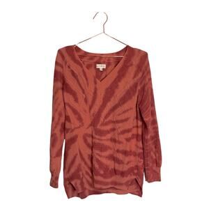 Wonderly Drop Shoulder Tie Dye Cable Knit Sweater Red Twist small
